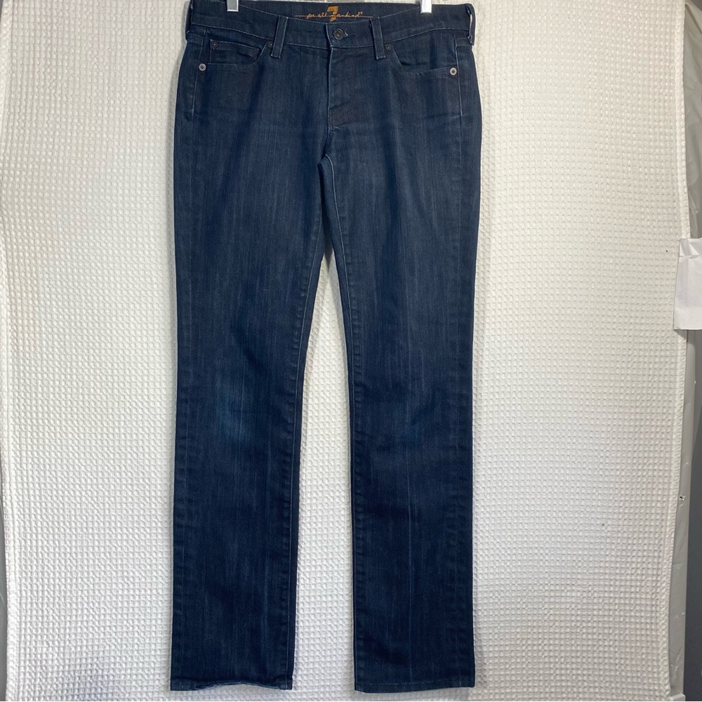7 For All Mankind TALL Jeans Dark Wash Denim Straight Leg USA Made Women’s Sz 28